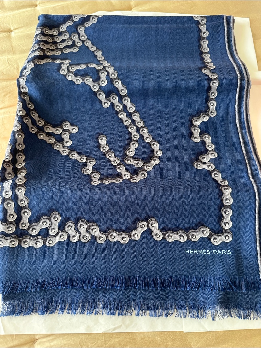 Hermès Blue Chain-Print Men's Scarf